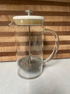 Clear Glass French Press Coffee Maker with White Lid and Stainless Plunger